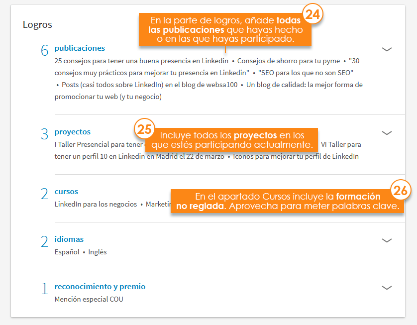 perfil linkedin parte inferior